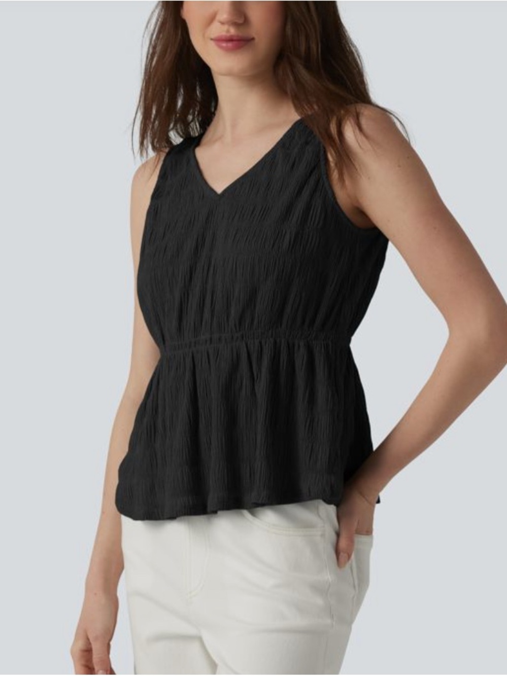Halara V-neck Crinkle Texture Casual Tank Top